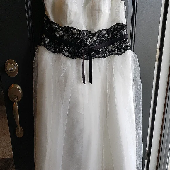 Gorgeous Tea-length Strapless Gown w/ Custom Matching Black Lacey Bolero Jacket - Picture 3 of 8